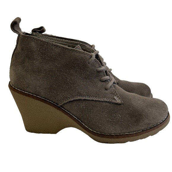 White Mountain Lambert Gray Suede Wedge Ankle Booties Womens 8M Lace Up - Picture 2 of 12